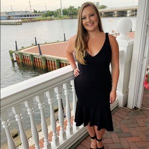 Lack dress, tie on straps, flare bottom